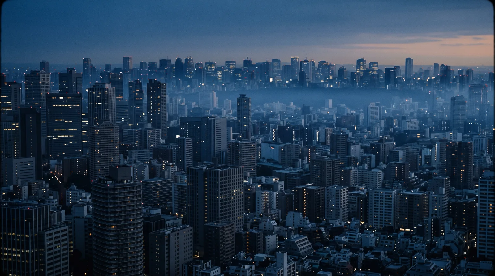 Twilight Tokyo Highrises with Window Lights — AI-generated photograph