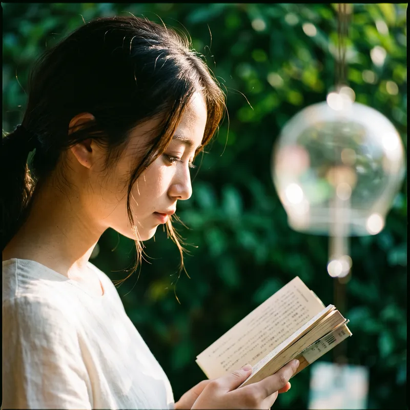 Profile of a Woman Reading on a Veranda — AI-generated photograph
