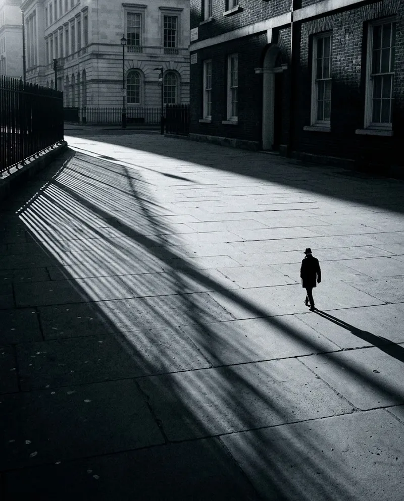 Shadow Leading Lines on a London Street — AI-generated photograph