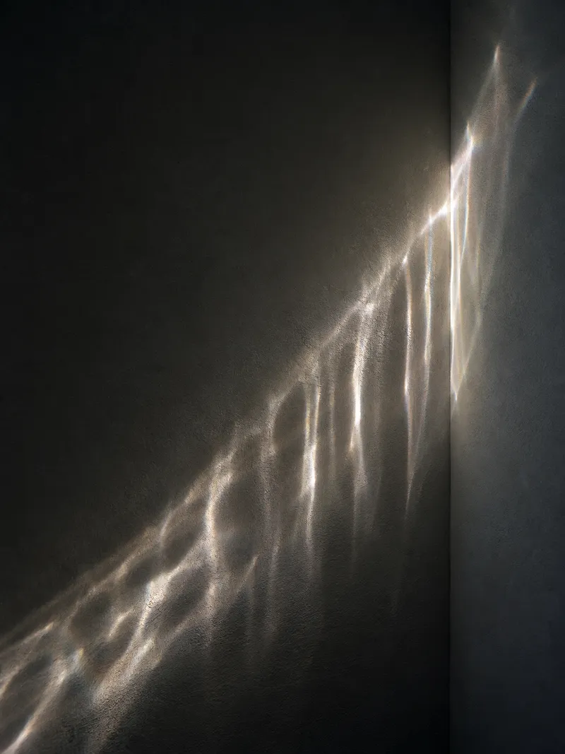 Refracted Stripes Across a Wall Corner — AI-generated photograph