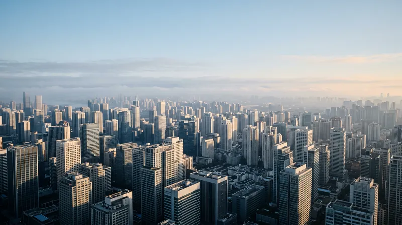 Anonymous Highrises in Morning Haze — AI-generated photograph
