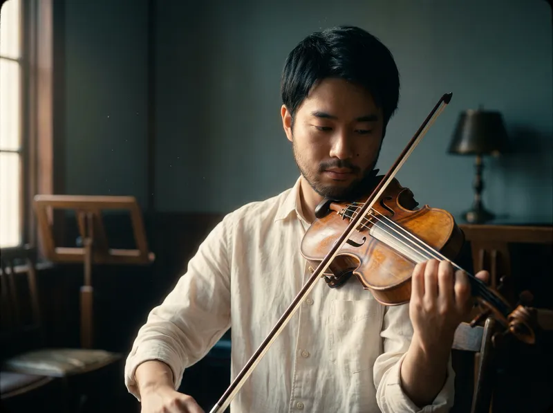 Man Playing Violin by a Window — AI-generated photograph
