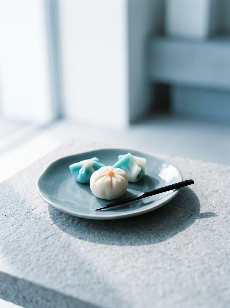 Nerikiri Sweets on a Celadon Plate — AI-generated photograph