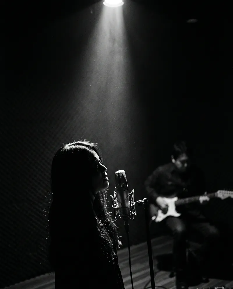 Woman Singing into a Studio Microphone — AI-generated photograph