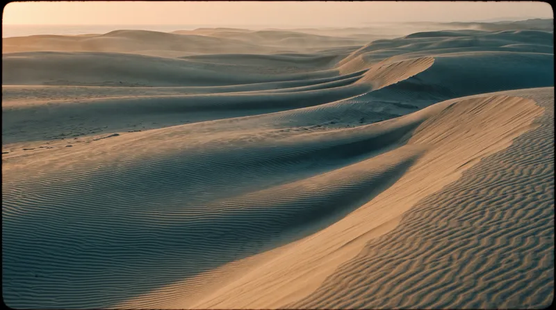 Wind-Rippled Dunes Under Amber Dusk Light — AI-generated photograph