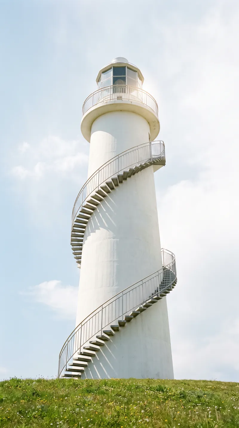 White Lighthouse Tower Against a Pale Spring Sky — AI-generated photograph