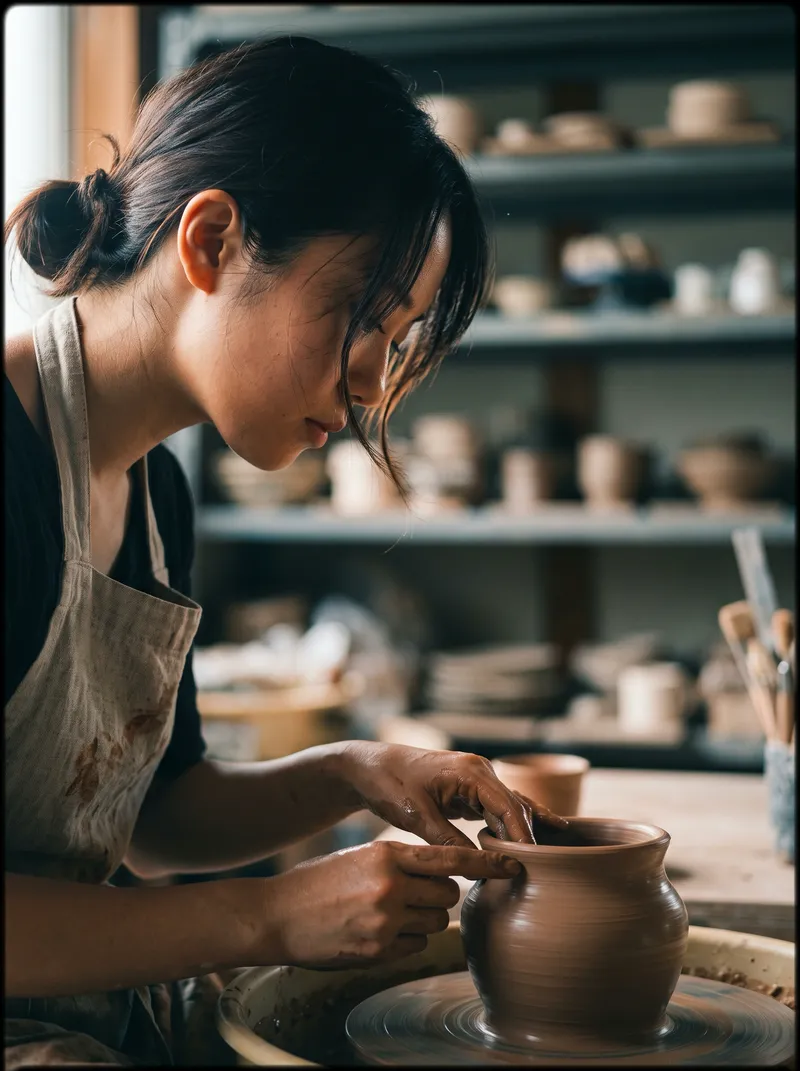 Potter's Hands and Profile at the Wheel — AI-generated photograph