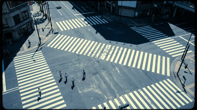 Elevated View of Crosswalk Shadows at Noon — AI-generated photograph