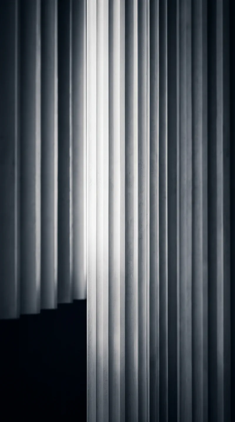 Fluted Concrete Columns in Selenium Monochrome — AI-generated photograph