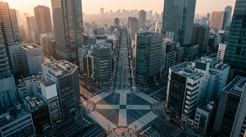 Aerial View of a City Intersection at Dawn — AI-generated photograph