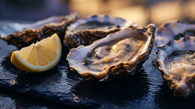 Backlit Oysters With Violet Shadows — AI-generated photograph