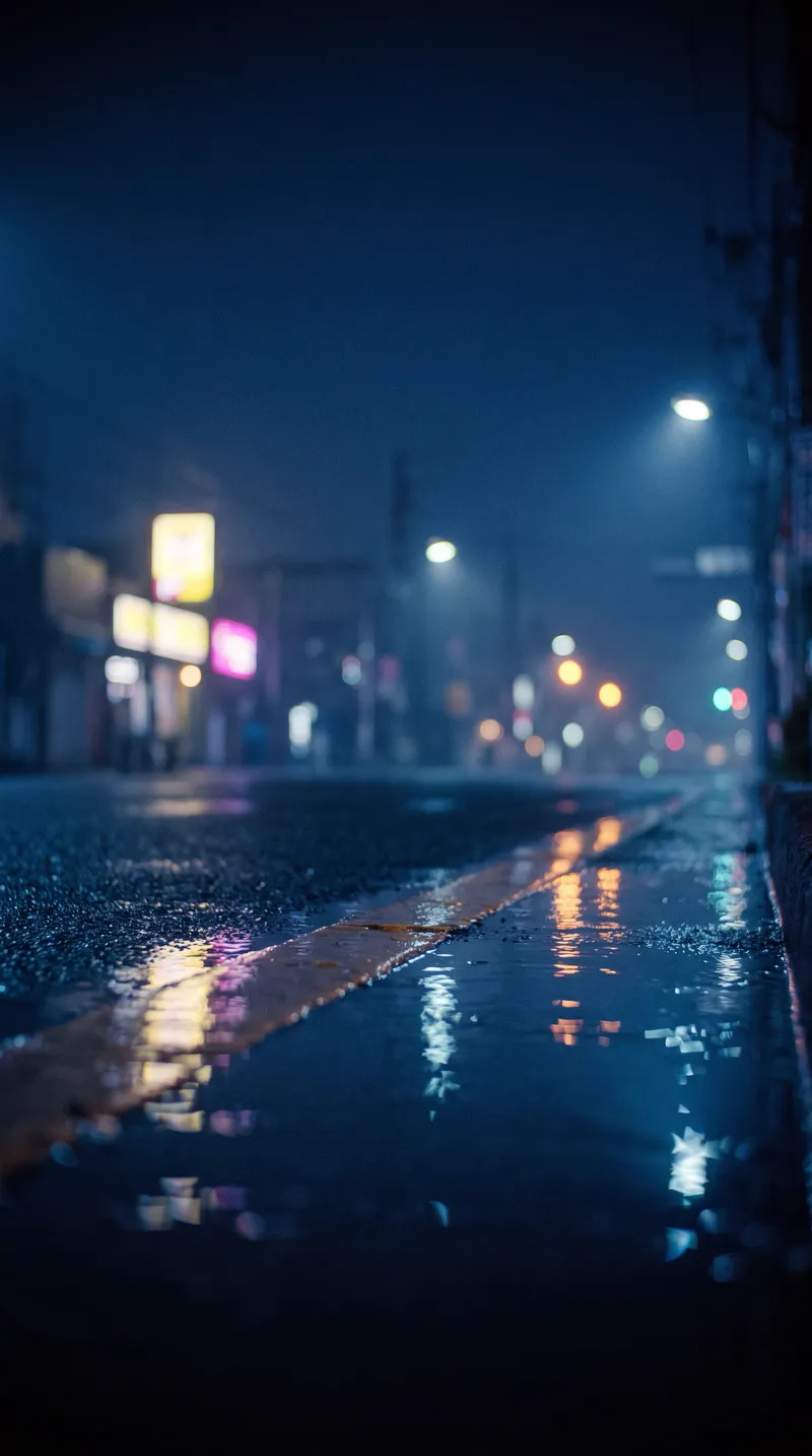 Neon Reflections on Wet Winter Pavement — AI-generated photograph