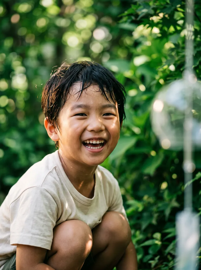 Smiling Child in Dappled Summer Light — AI-generated photograph