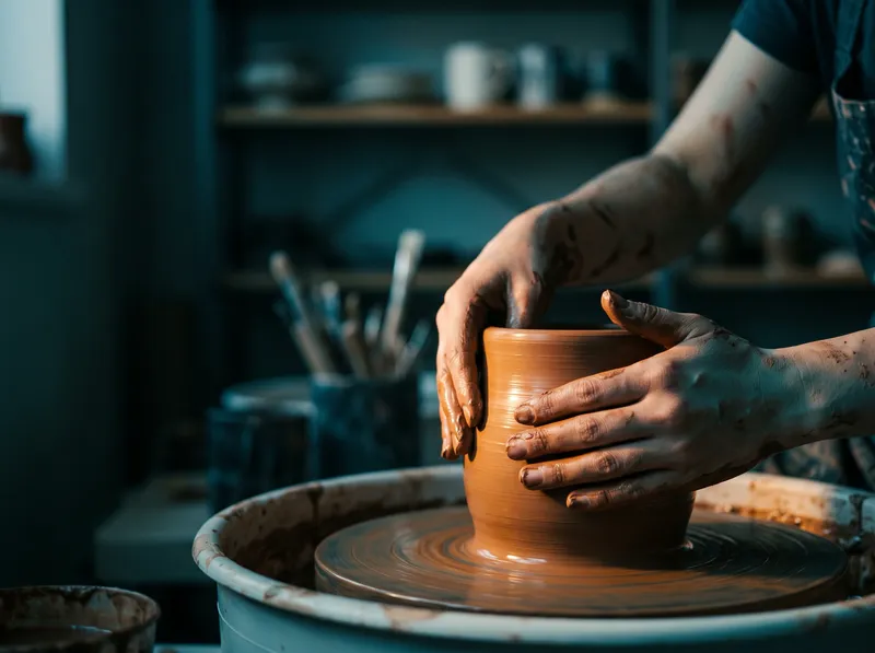 Wet Clay Rising Between Two Hands — AI-generated photograph