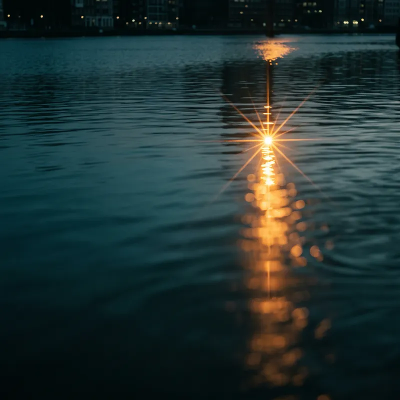 Amber Streetlight Reflected on Teal Water — AI-generated photograph