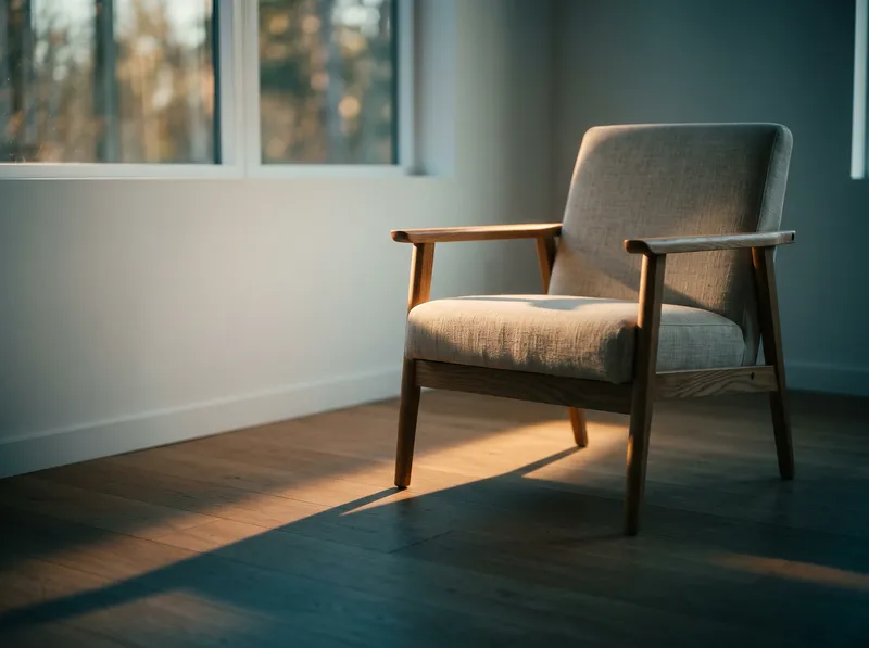 Empty Chair by a Window in Amber and Teal — AI-generated photograph