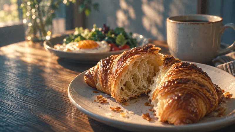 Split Croissant Beside a Coffee Mug — AI-generated photograph