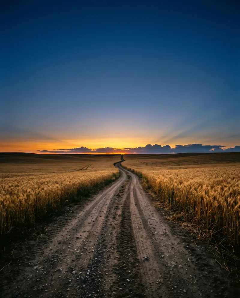 Dirt Road Through a Golden Wheat Field — AI-generated photograph