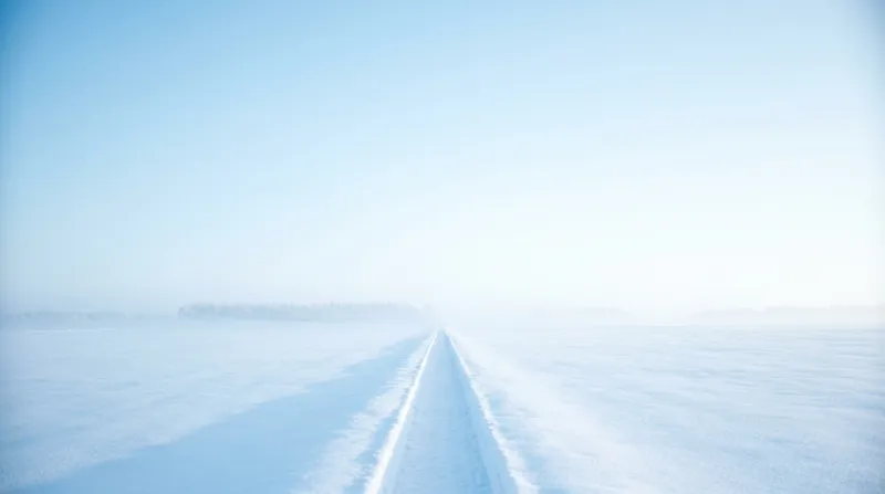 Snow Road Under a Pale Blue Sky — AI-generated photograph