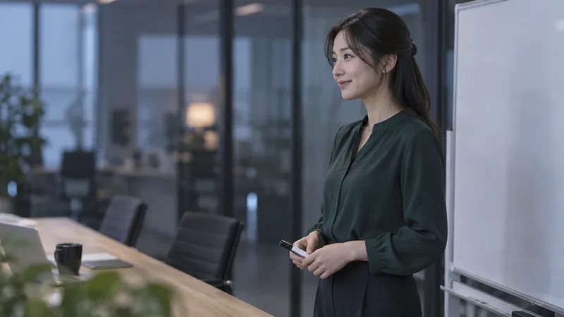 Woman Holding a Marker by Whiteboard — AI-generated photograph