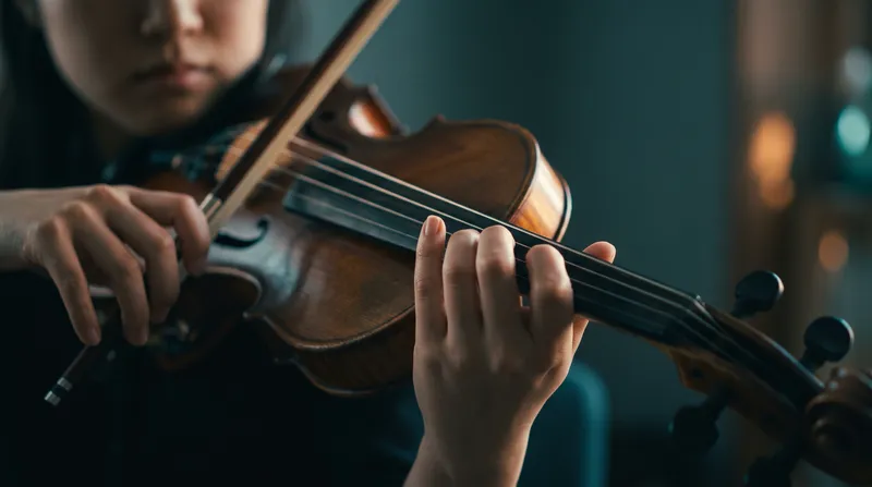 Close-up of Hands on Violin Strings — AI-generated photograph