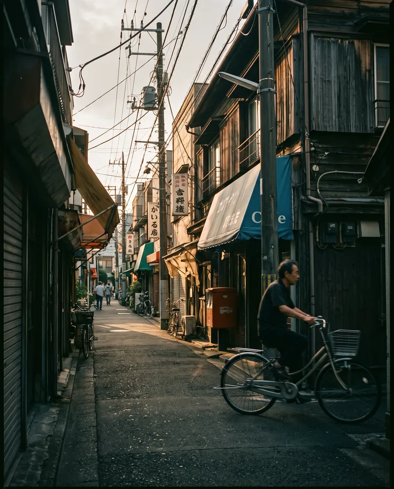Bicycle Crossing a Narrow Backstreet Alley — AI-generated photograph