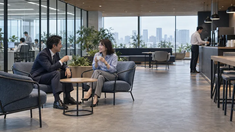 Colleagues Talking in an Office Cafe — AI-generated photograph
