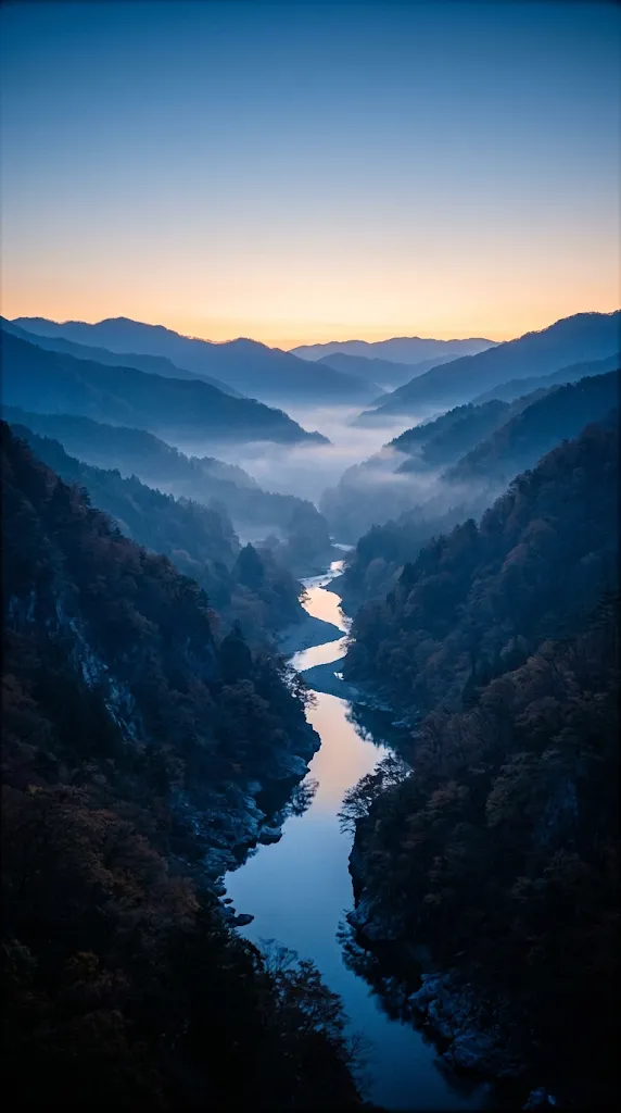Autumn River Valley Before Sunrise — AI-generated photograph