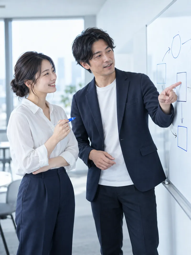 Colleagues Discussing a Diagram on a Whiteboard — AI-generated photograph