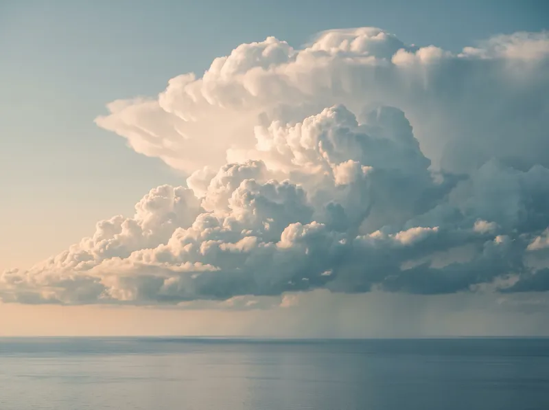 Summer Thunderhead Above a Hazy Sea Horizon — AI-generated photograph