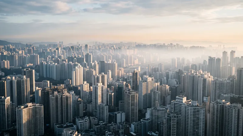 Layered Tokyo Highrises in Morning Haze — AI-generated photograph