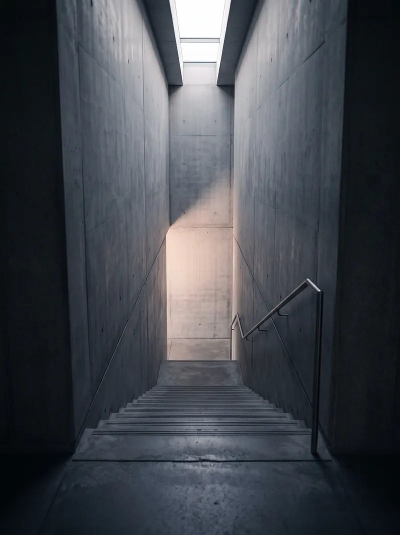 Concrete Stairwell Beneath a Skylight Shaft — AI-generated photograph