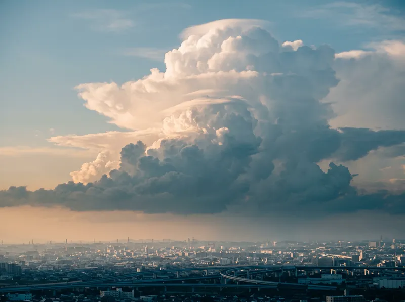 Towering Cumulonimbus Over a City Highway Junction — AI-generated photograph
