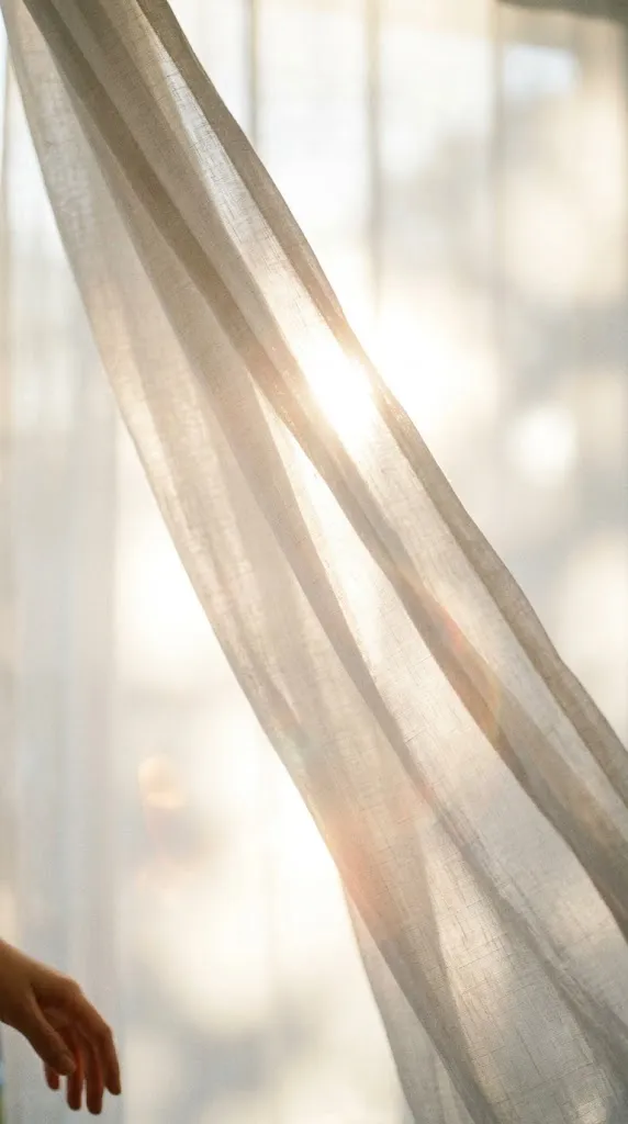 Hand Behind a Sheer Curtain — AI-generated photograph