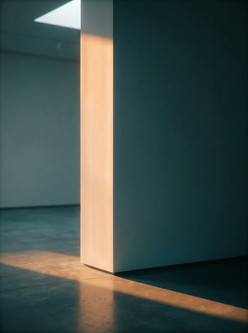 Amber Skylight Shaft in a White Gallery — AI-generated photograph