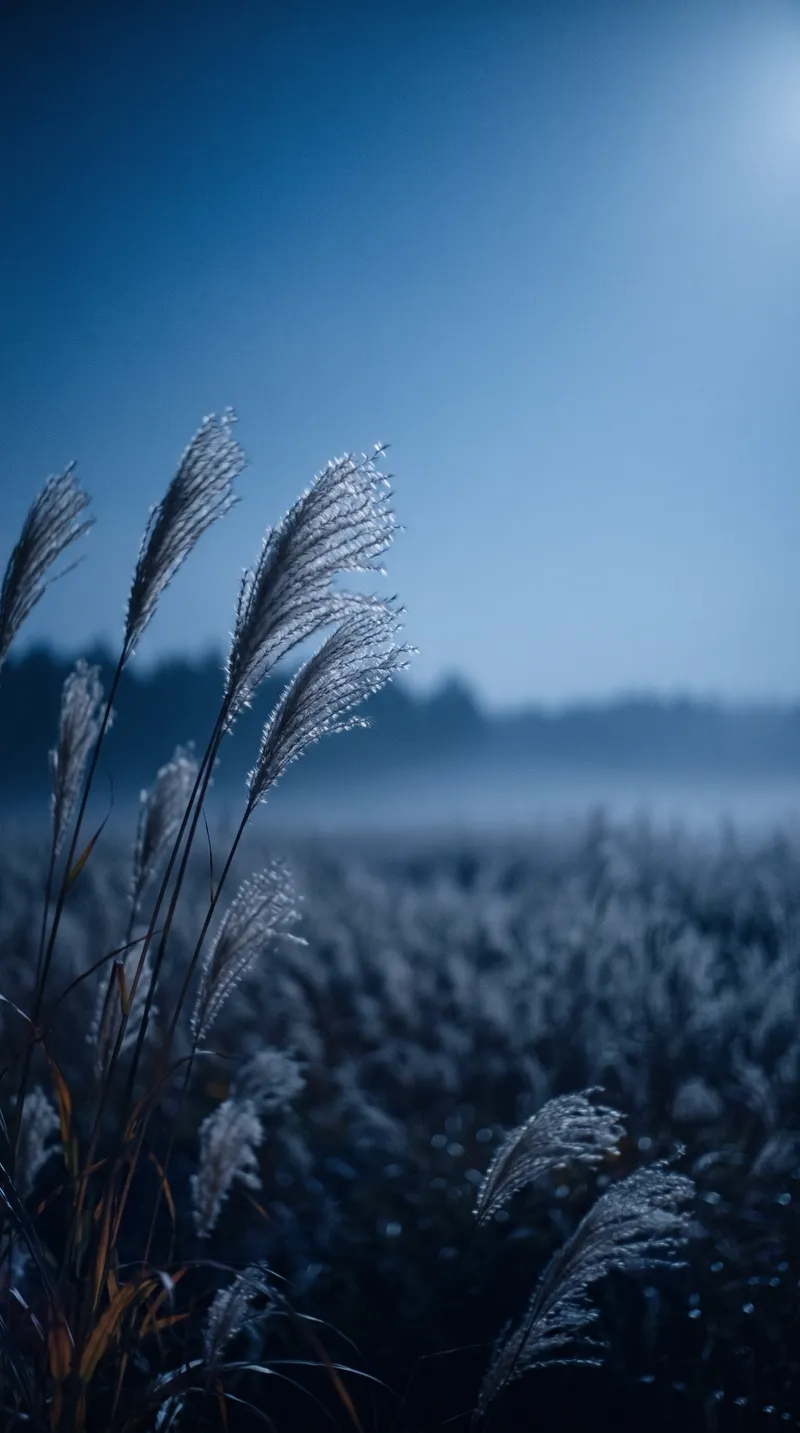 Pampas Plumes in Blue Night Mist — AI-generated photograph