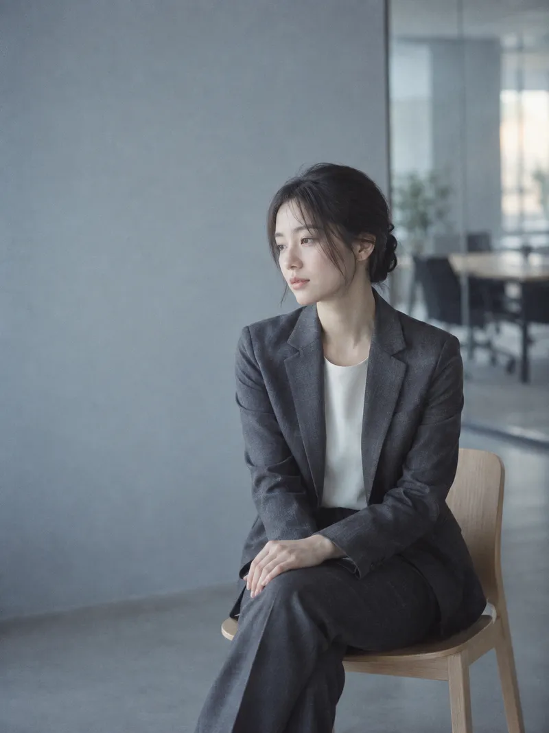 Woman Seated in an Office Lounge — AI-generated photograph