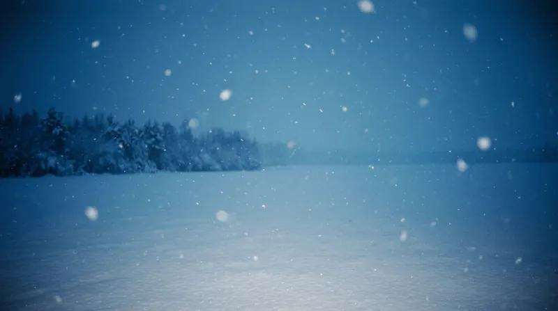 Snow Falling Over a Blue Snowfield at Night — AI-generated photograph