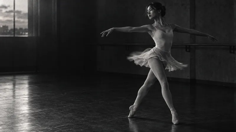 Dancer Turning Beside a Studio Barre — AI-generated photograph