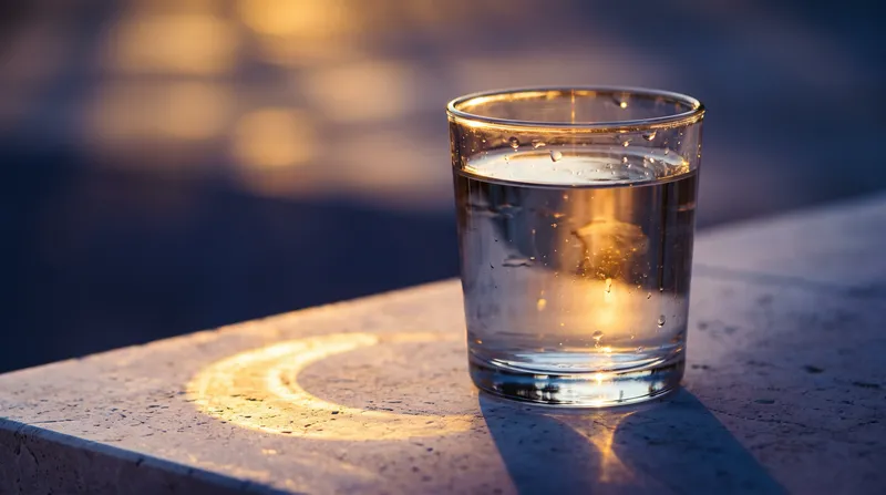 Backlit Water Glass With Violet Shadows — AI-generated photograph