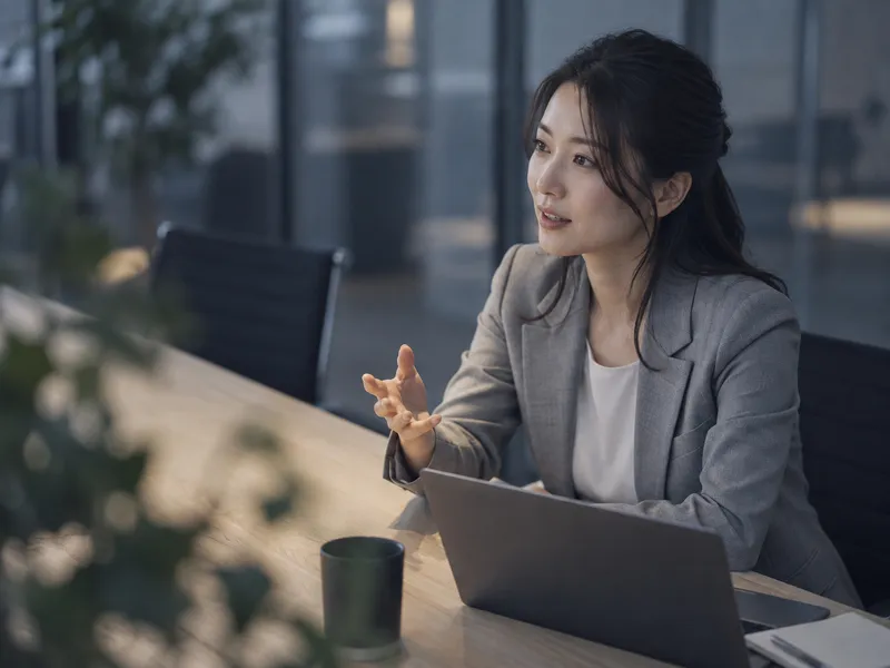 Woman Gesturing Across a Meeting Table — AI-generated photograph
