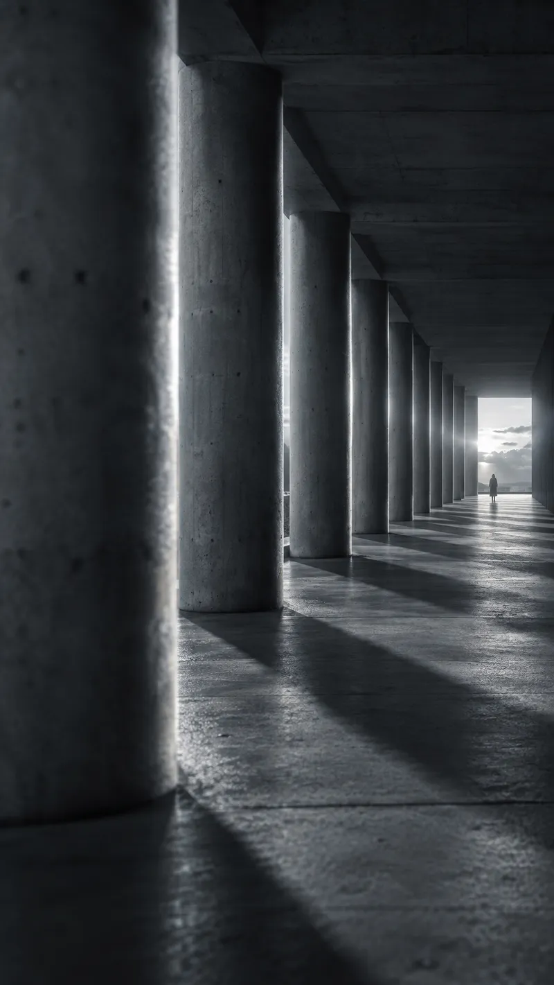Round Columns Along a Concrete Walkway — AI-generated photograph