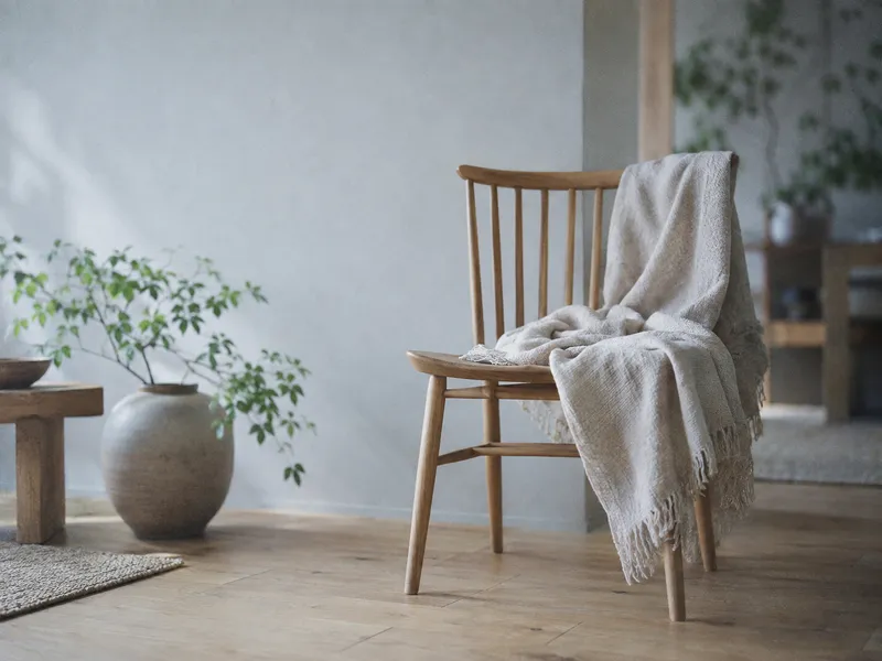 Spindle Back Chair With Linen Throw — AI-generated photograph