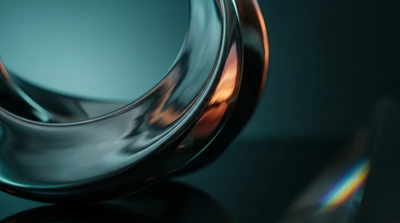 Curved Steel Form Reflecting Amber and Teal Light — AI-generated photograph