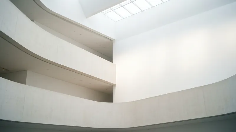 White Concrete Atrium Under a Skylight — AI-generated photograph