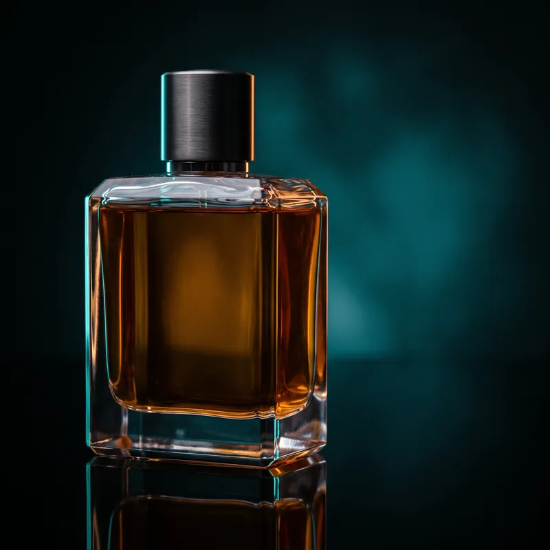 Perfume Bottle on Black Acrylic Mirror — AI-generated photograph