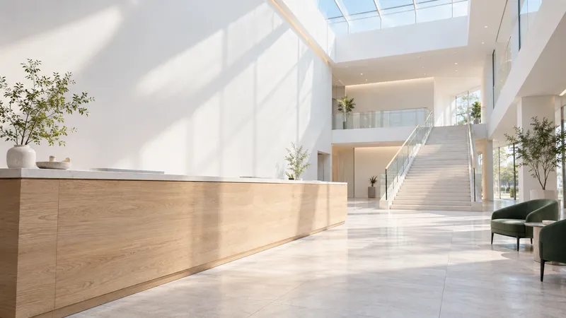 Office Reception Beneath a Large Skylight — AI-generated photograph