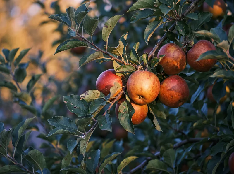 Sunlit Apple Boughs With Violet Shadows — AI-generated photograph