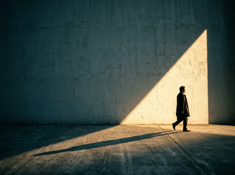 Crossing Figure in Amber and Teal Sunlight — AI-generated photograph