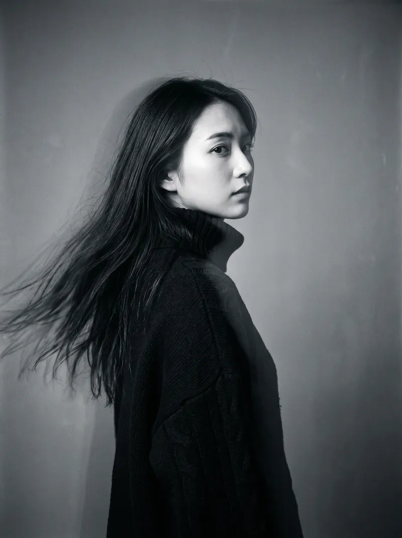 Turning Woman in Black with Motion Trail — AI-generated photograph